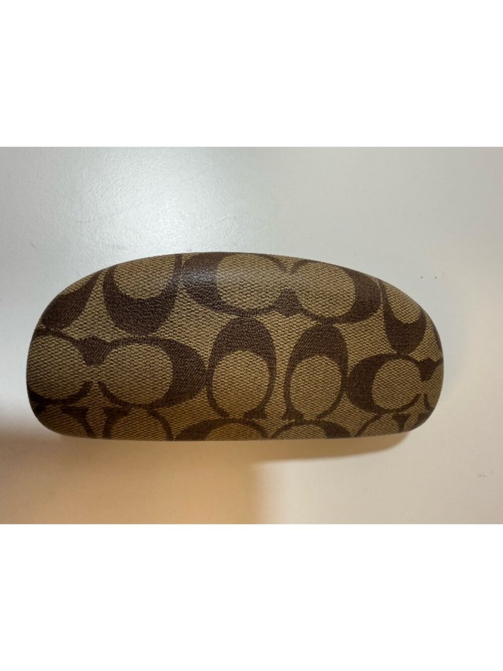 Coach Brown Signature Monogram C Pattern Hard Glasses Case Spring Hinge Closure